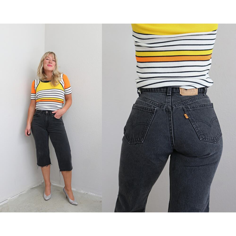 1990's Vintage Levi's Black Cropped Capri Jeans ~ Women's XXS XS ~ Waist 25" 26"